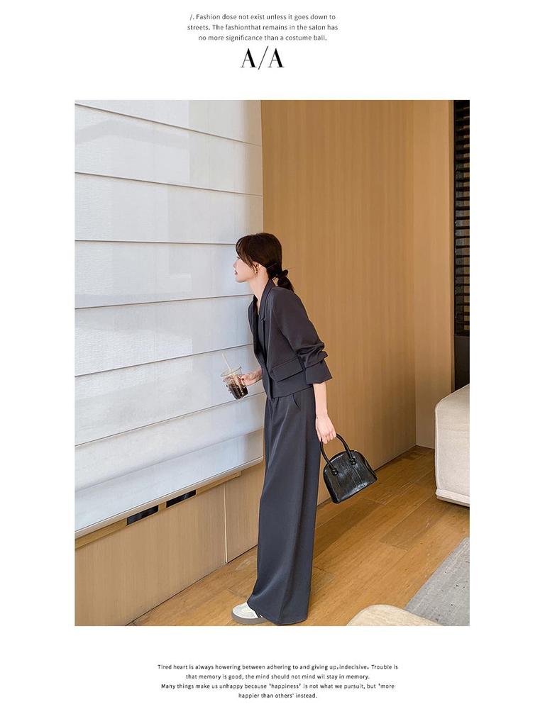 2025 Spring Women's Fashion Suit: Short Blazer & Wide-Leg Pants Two-Piece Set