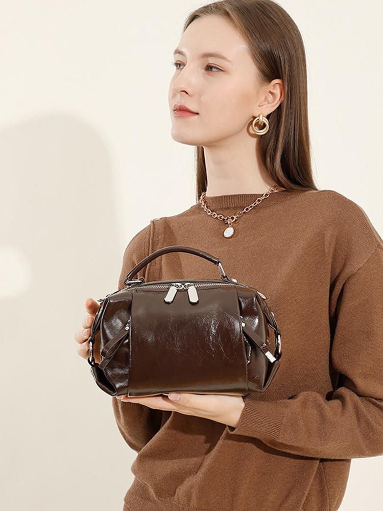 Zency Women High Quality Genuine Leather Boston Bag Roomy Pockets For Everyday Use