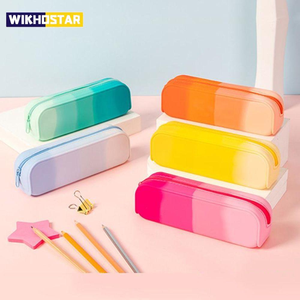 New Soft Silicone Pen Bag Gradient Color Large Capacity Pencil Case Multifunctional Learning Supplies Pen Storage Bag