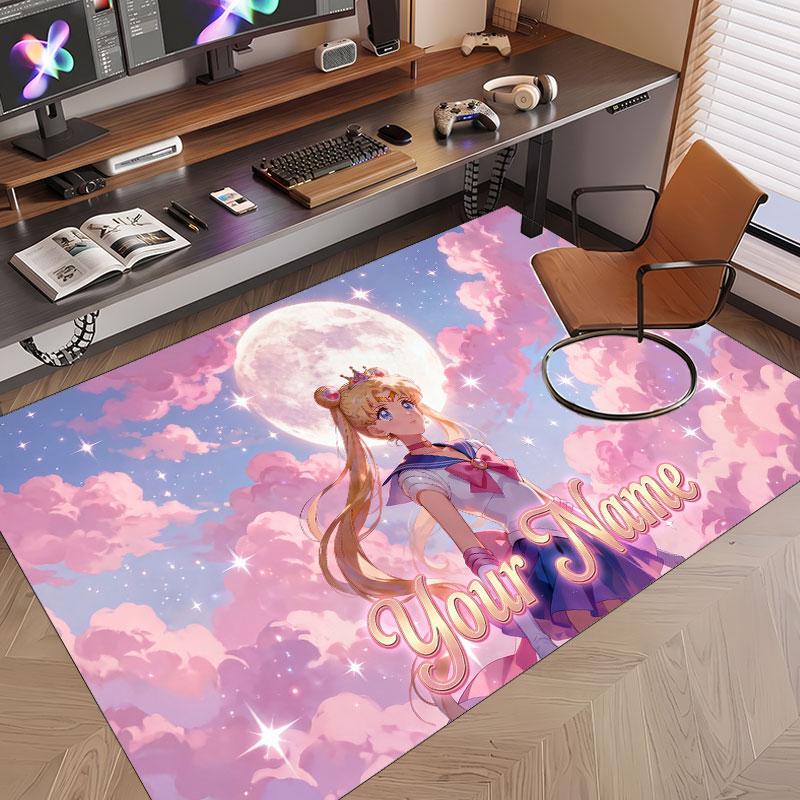 Custom Name Crystal Velvet Rug,Sailor Moon Comfortable Anti Slip Floor Mat For Room Decoration