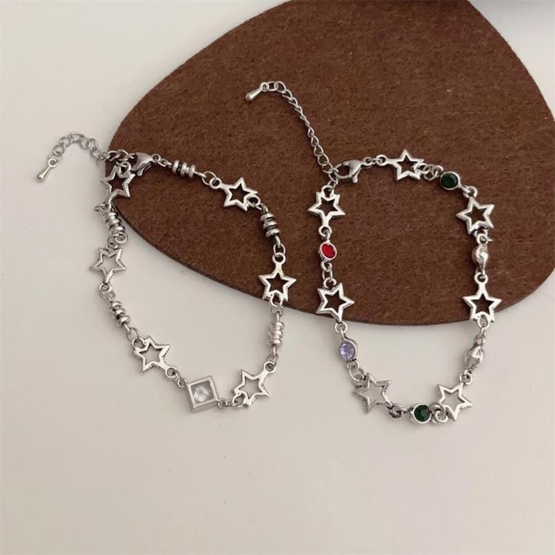 Silver Color Hollow Five-pointed Star Bracelet Zircon Bracelet Female Fashion Grunge Jewelry Adjustable Bracelet