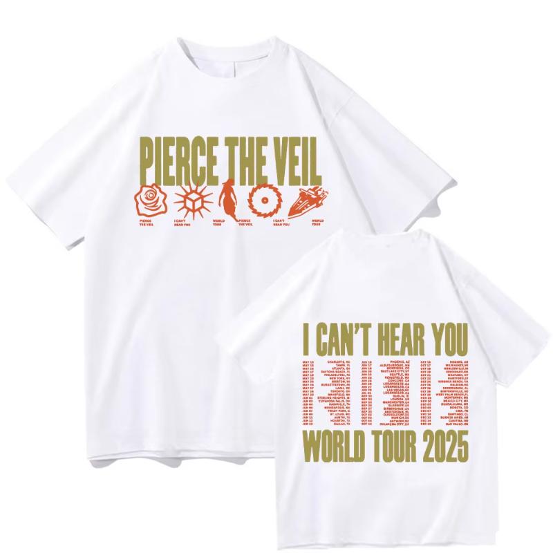 PIERCE THE VEIL 2025 Symbols I Cant Hear You World Tour Date TShirt Oversized Men Clothing Summer Tee Unisex T Shirts M