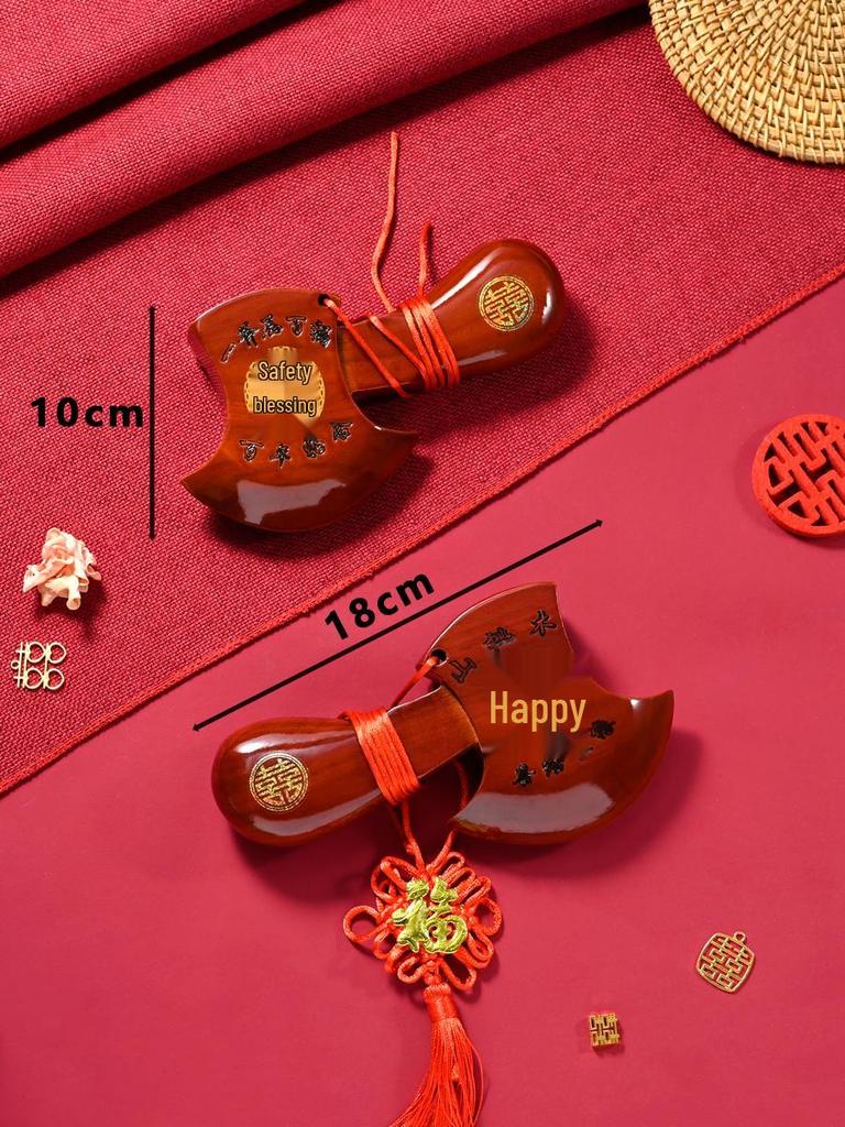 Red Peach Wood Axe Pendant: Wedding, Fortune, and Housewarming Blessings