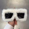 Y2K Trendy Ladies Shades Eyewear for Women Square Frame Soft Fur Plush Sunglasses Ladies Sexy Shades Punk Sun Glasses