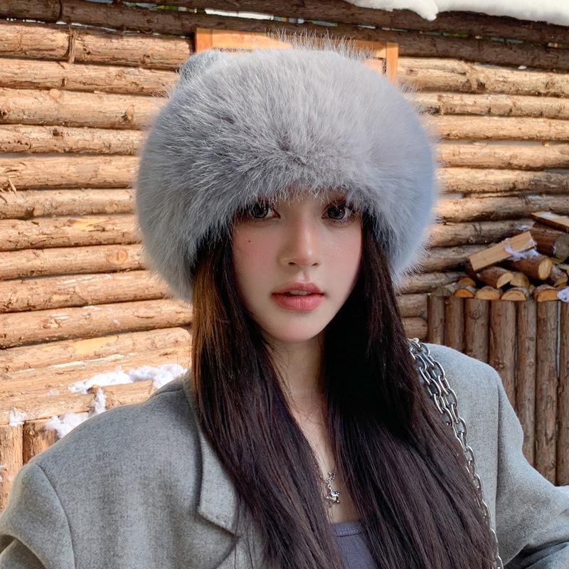 Rabbit Fur Knitted Hat Women'S Winter Cold-Proof And Warm Basin Hat Imitation Mink Ear Protection Cute Cat Ear Thickened Plush Mongolian Hat
