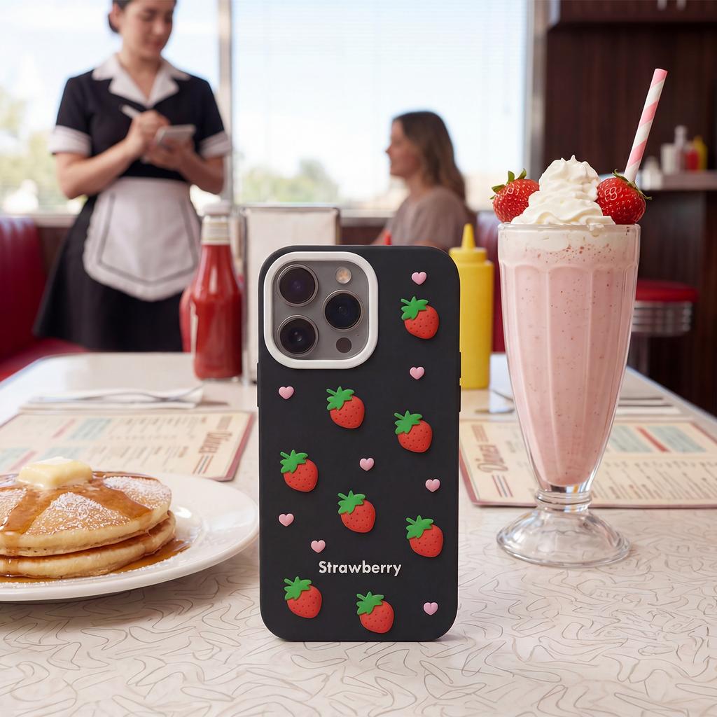 Strawberry Case For Iphone 16 / 17 6.1" Black