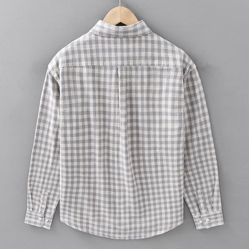 Spring Long-sleeved Plaid Shirt Men's Loose Casual and Versatile Youth Pure Cotton Fur Shirt