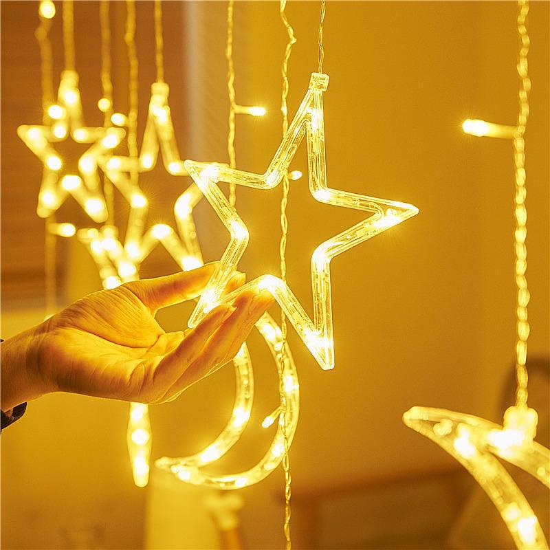 Funkelnder Stern Mond Lichtervorhang - Lichterkettennetz für Schlafzimmer & Kreative Dekoration