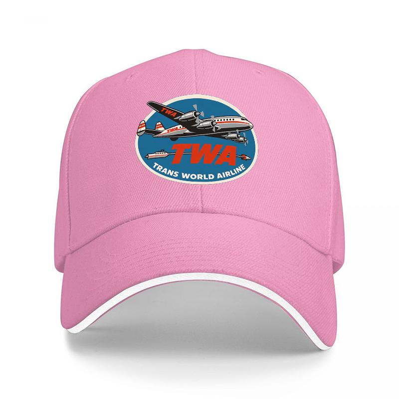 TWA Trans World Airline Vintage Plane Logo Baseball Cap Classic Aviation Design Black Hat with White Trim Retro Airline Style