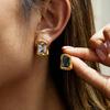 Orecchini quadrati in oro 18 carati e gioielli per orecchie con zirconi neri, senso del design
