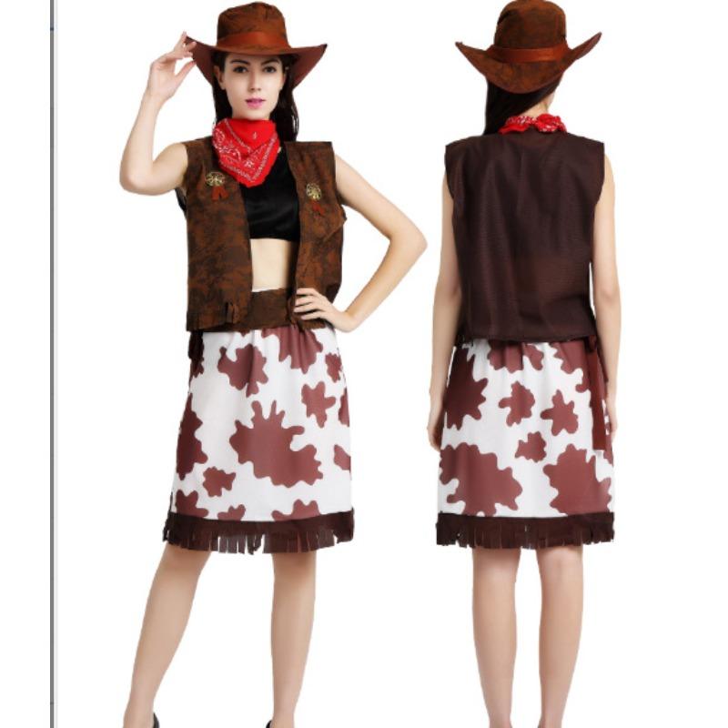 Adult Female Western Cowboy Costume Halloween, Masquerade Cosplay Show Dress