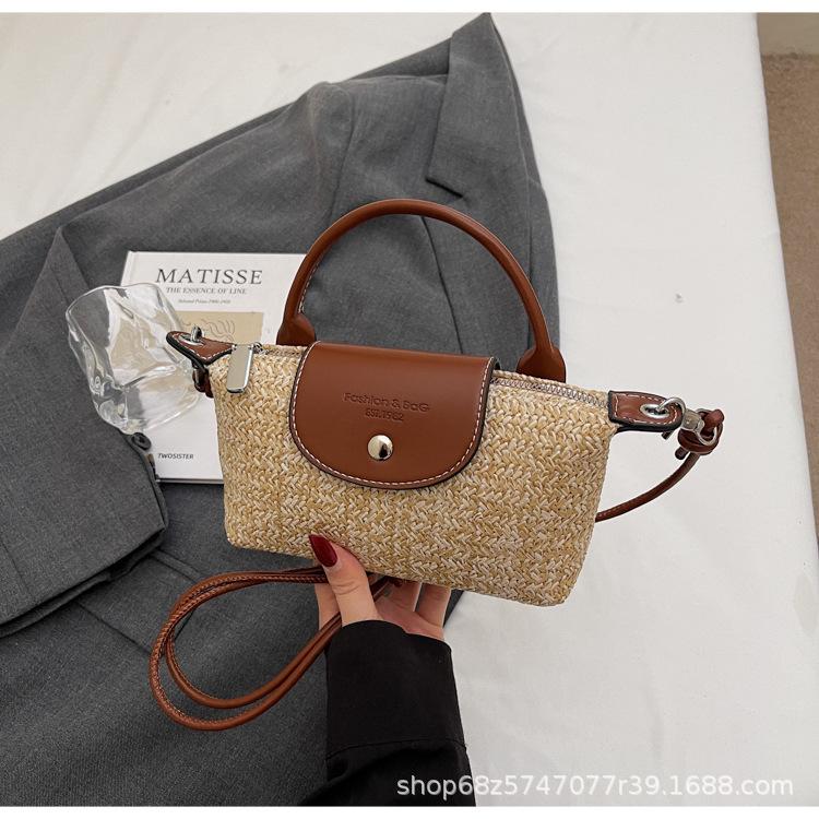 Summer mini woven portable small bag women's 2025 new shoulder messenger bag beach vacation small bag bucket bag