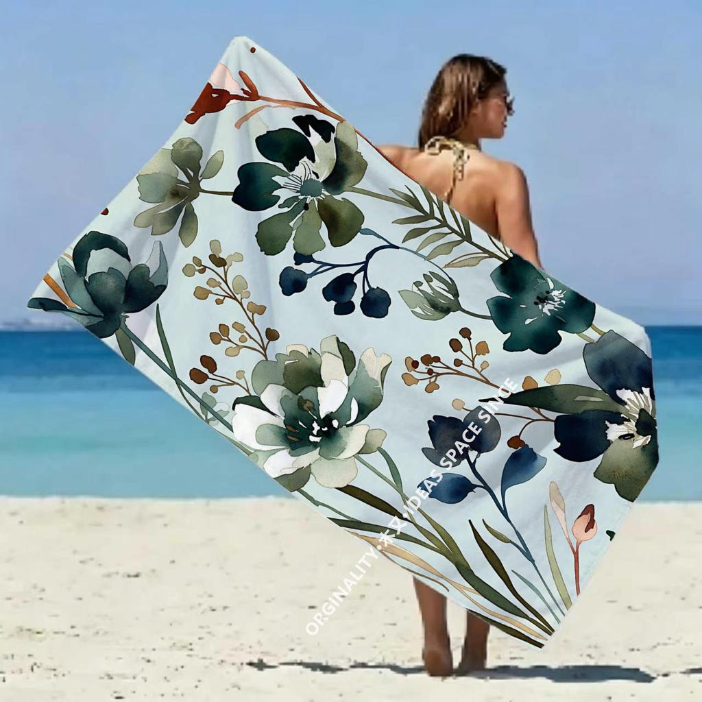 Vintage Watercolor Floral Beach Towel Patterned Sunscreen And Windproof Suitable For Swimming Pool Camping Travel