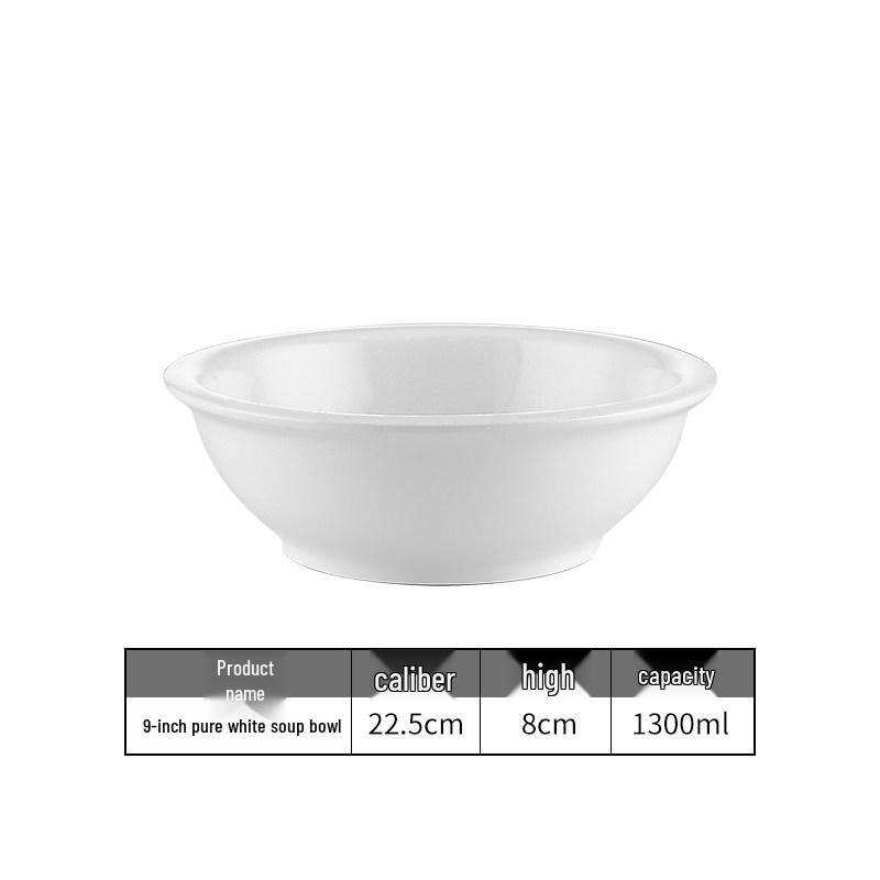Large Pure White Ceramic Soup Bowl for Home or Restaurant.
