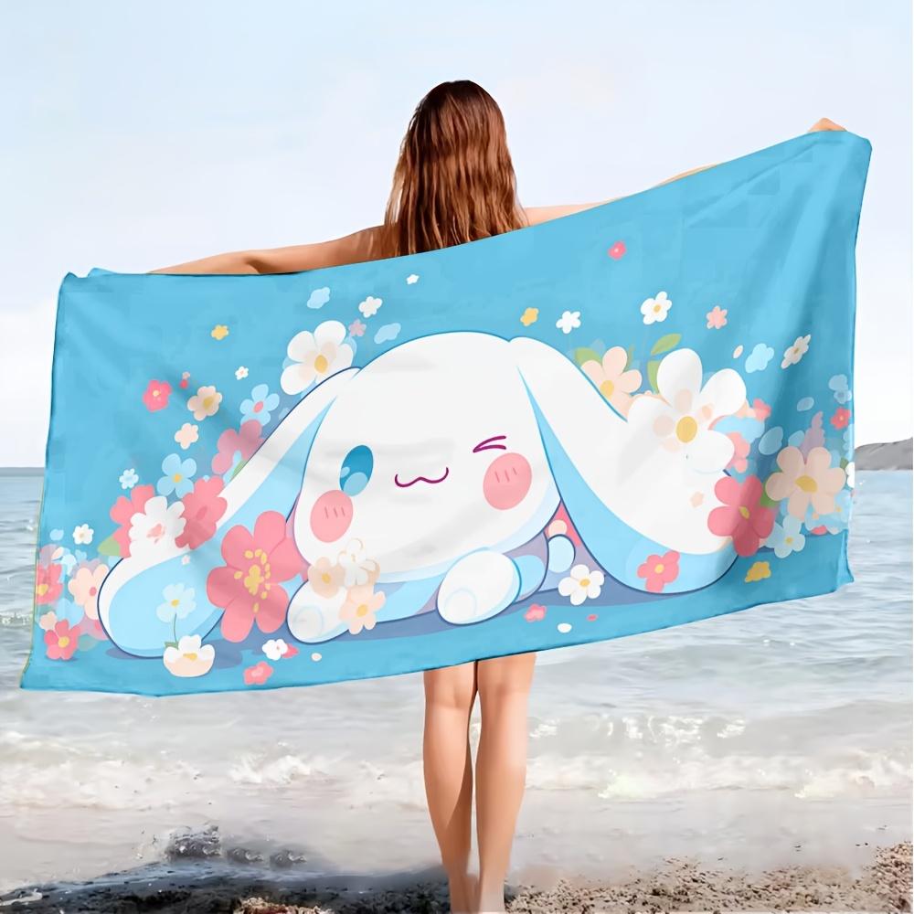 

1pc Sanrio Cinnamoroll Floral Beach Towel - Polyester, Lightweight Quick-Dry Soft, Unisex Swim Travel Towel for Camping Surfing W30*H60(CM)