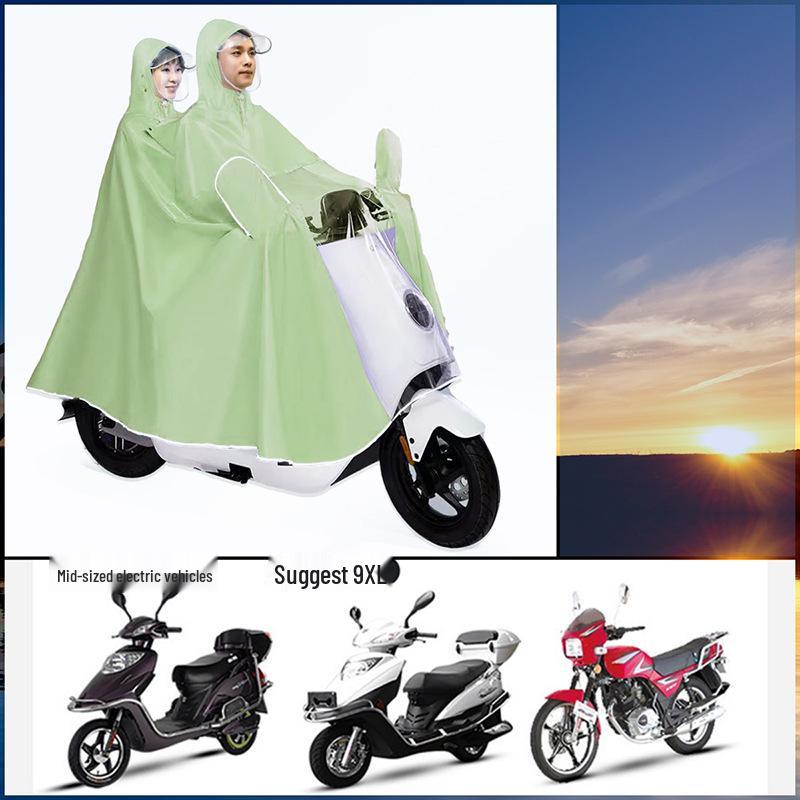 Thickened Electric Vehicle Poncho with Clear Dashboard, Double Brim, and Extended Length for Rainstorm Protection – Helmet-Compatible