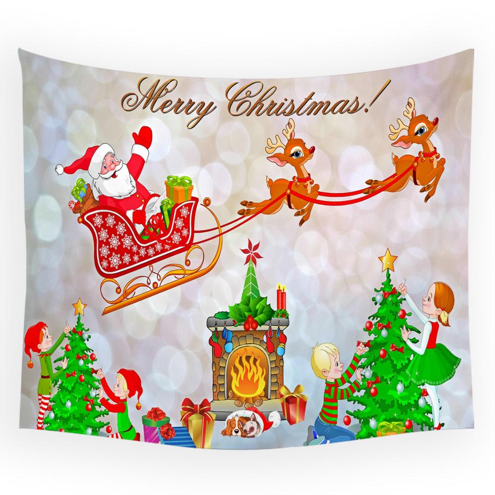 Cartoon Santa Claus Creative Print Pattern Tapestry Home Bedroom Living Room Wall Decoration Background Fabric Tapestry