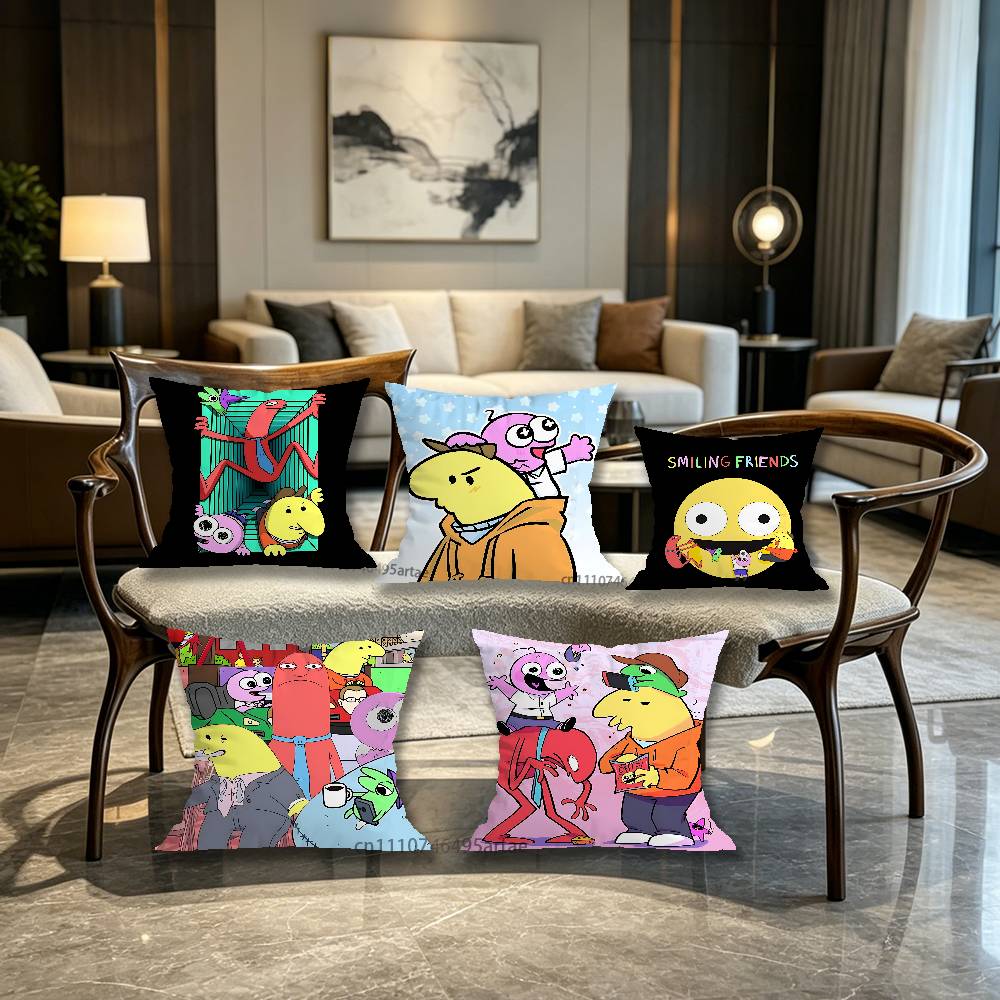 SSmiling FFriends Custom Pillow for Sofa Seat Chair DecorativeModern Home Decor Print Throw Cushion