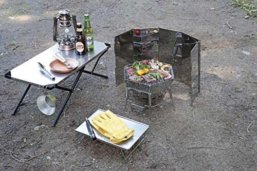 CAPTAIN STAG Windscreen/Reflector Windbreak, Stainless Steel, with Storage Bag, M Size, Silver (UG-3298)