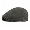 Men's Herringbone Plaid Woolen Flat Cap Fleece Lined Winter Warm Ivy Cap British Retro Gatsby Cabbie Hat Adjustable Strap