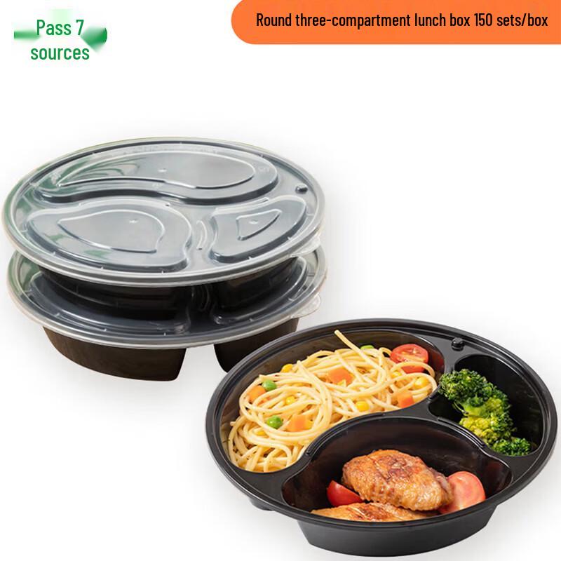 Disposable 3-Compartment Round Takeaway Lunch Boxes