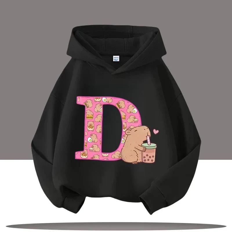 Cartoon Animal Letter Printed Children's Hoodie for Autumn Outdoor Casual Tops for Boys and Girls Hooded Pullover