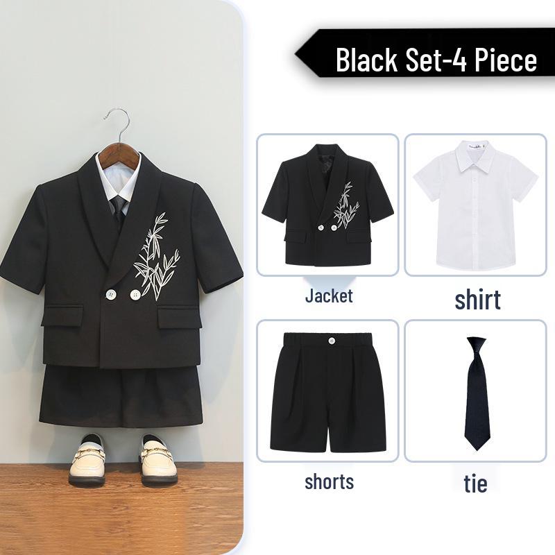 Boys' Chinese Style Summer Suit: Short Sleeve Embroidered Set for Weddings