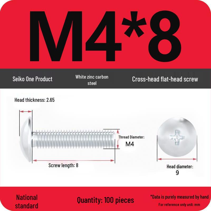 White Zinc M3-M6 Phillips Flat Head, Pan Head, and Mushroom Head Machine Screws