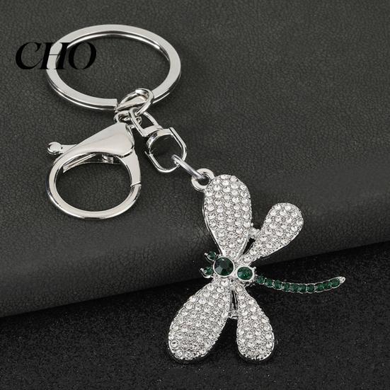 Simple Style Pendant Bag Rhinestones Dragonfly Charm Zinc Alloy Keychain Sweet Girl Electroplated Finish Easy Hang Lobster Clasp Key Holder Durable