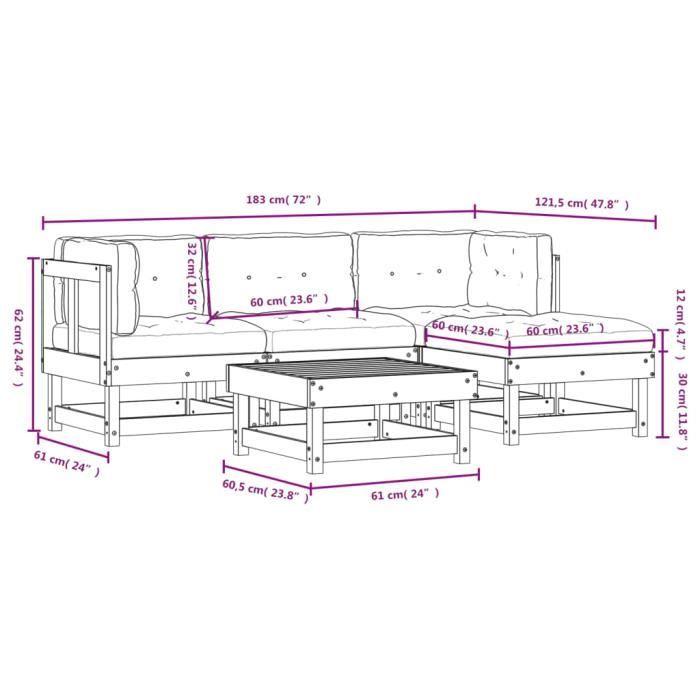 VidaXL Garden Lounge Set 5 Pcs with Cushions Impregnated Pine Wood 3185793