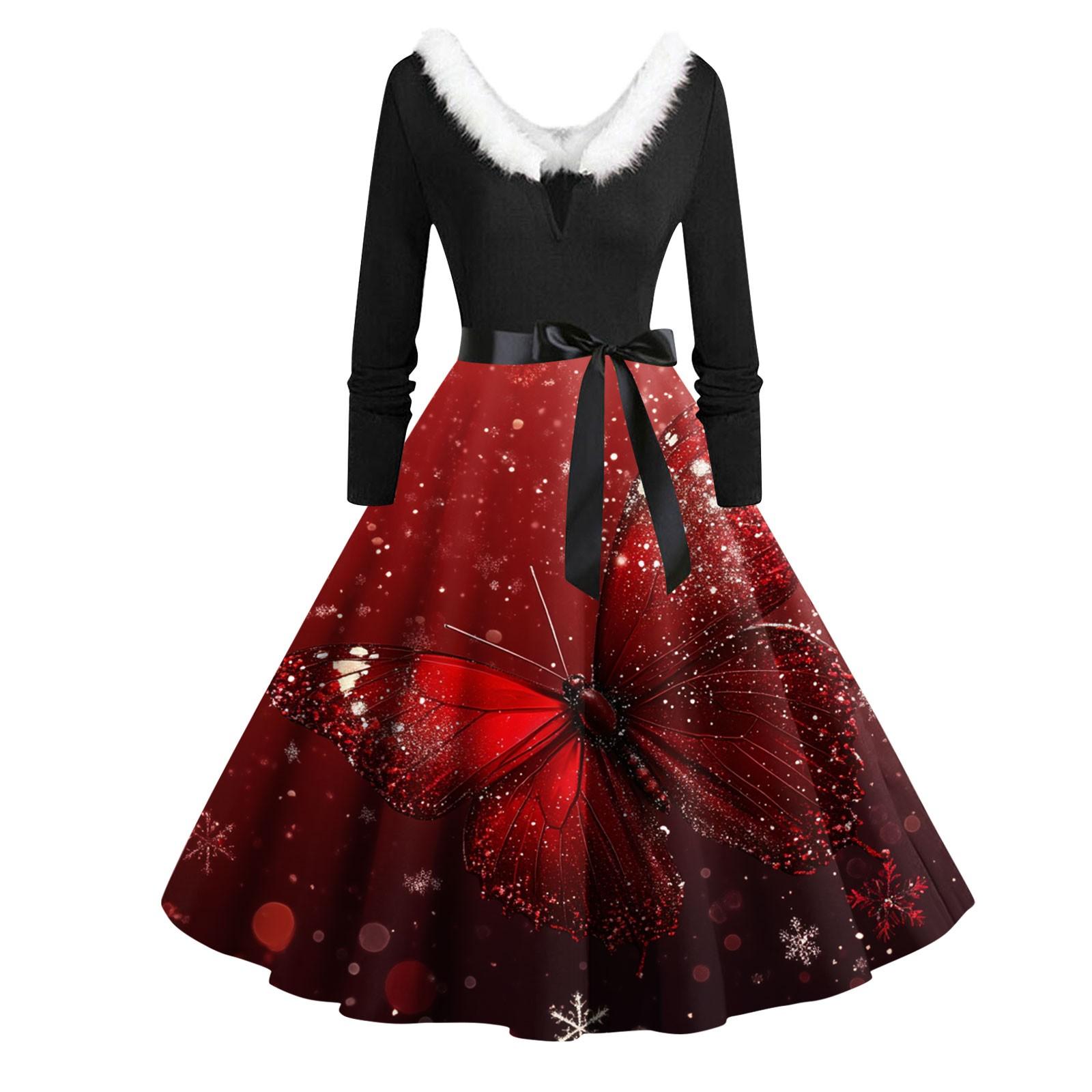 

Женская мода с круглым вырезом, повседневные тонкие рождественские платья с длинным рукавом и принтом L