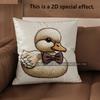 2D Adorable Bow-Tied Duck-Patterned Cushion Covers Pattern Cushion Cover Suitable For Sofa Bedroom Car Pillow Cover