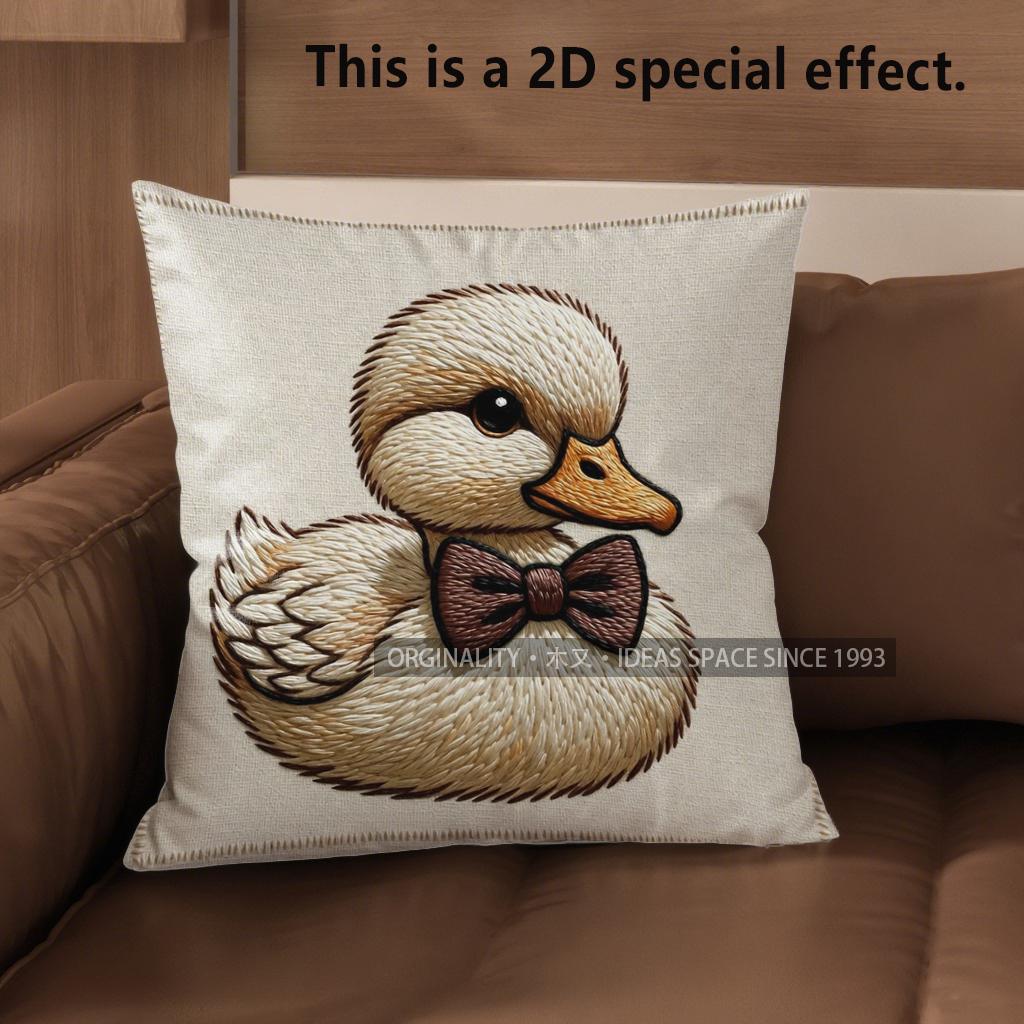 2D Adorable Bow-Tied Duck-Patterned Cushion Covers Pattern Cushion Cover Suitable For Sofa Bedroom Car Pillow Cover