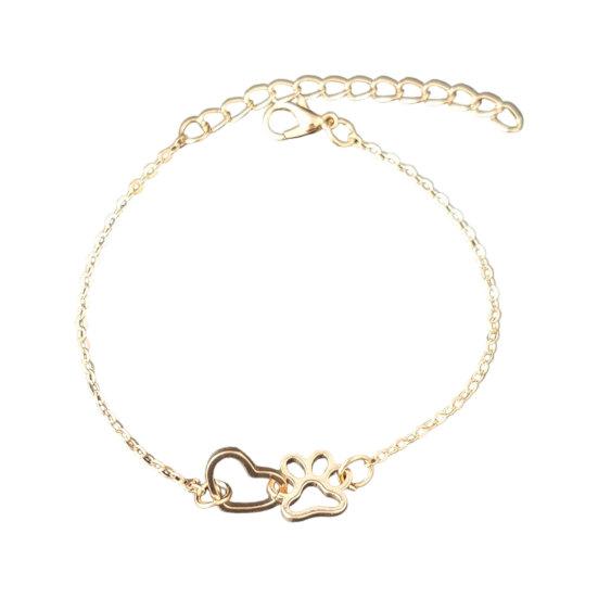 Women Bracelet, Thin Chain Design Adjustable Bracelet, Hollow Heart Dog Paw Print Healing Charm Bracelet, Multi-Purpose Wrist Anklet Accessory
