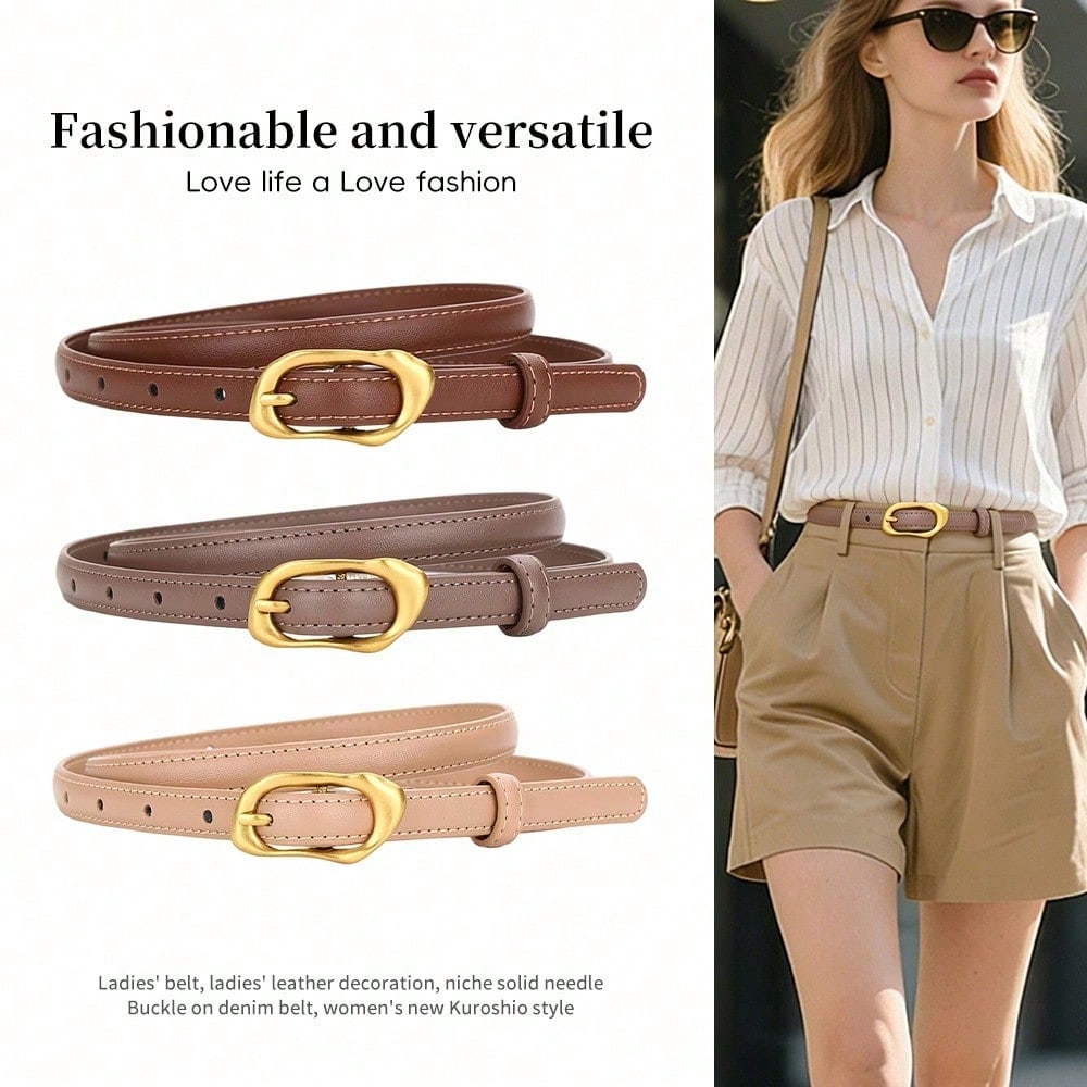 Simple Solid Color Pin Buckle Belt Versatile Temperament Slim Belt Women's Dress Belt