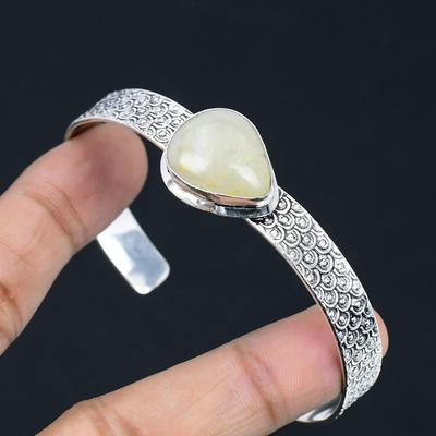 Sterling Silver Pear Golden Rutile Gemstone Art Deco Handcrafted Bangle Jewelry