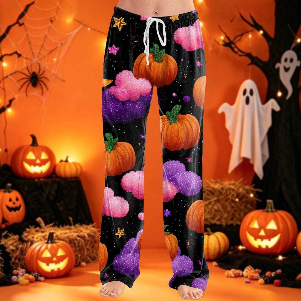 Women's Pajama Pants with Drawstring Halloween Print Relaxed Fit for Casual