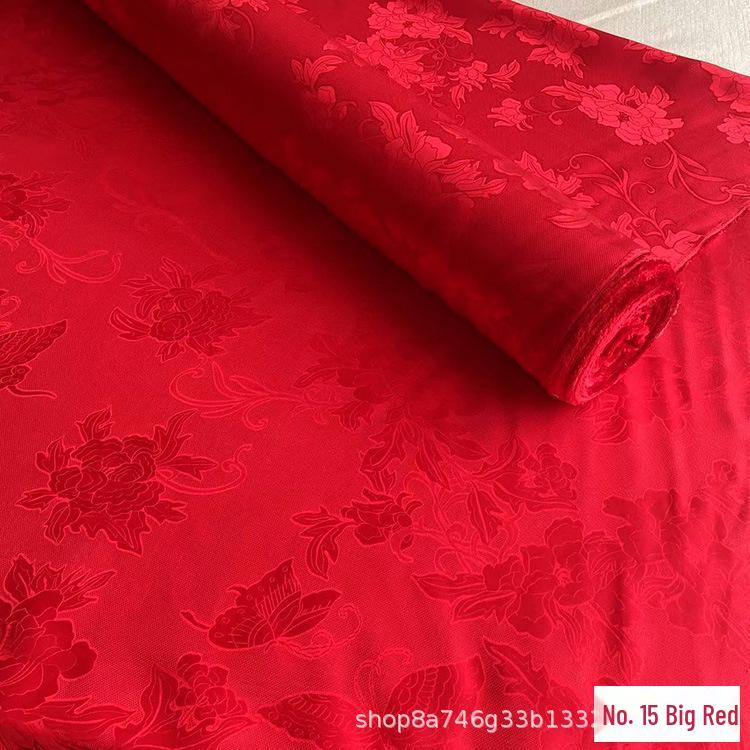 Žakárová látka Hanfu Qipao s otevřeným vzorem Motýli a pivoňky - 100% morušové hedvábí