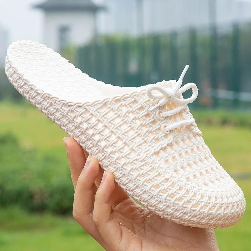 Women's Sandals Summer Hollow Toecap Female Flat Slippers Outdoor Casual Beach Solid Color Breathable Soft Ladies Hole Sandals