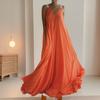 Abito Maxi Bohemien Arancione con Scollo a V 2025 - Taglia Forte Estivo Stile Canottiera