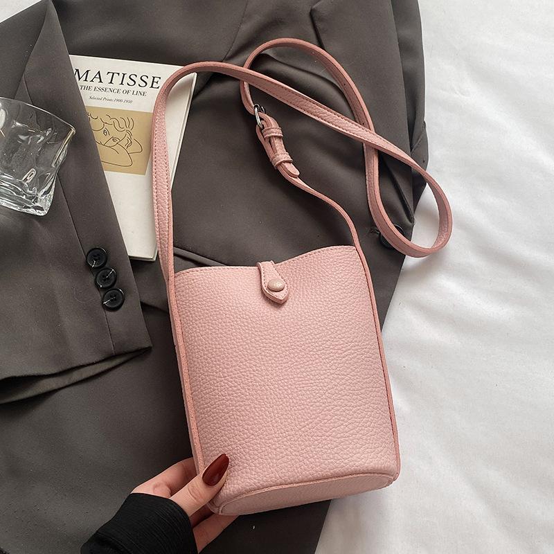 Koreańska wersja casualowej torby na telefon komórkowy w kolorach makaronowych z prostym wzorem liczi, damska, wszechstronna, na dojazdy, w stylu zagranicznym, listonoszka, worek