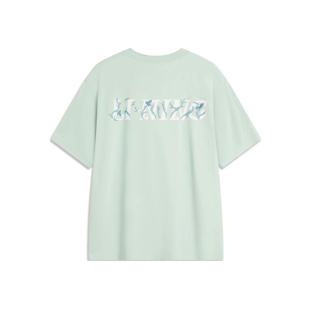 Li Ning Chinese Culture Series Letter Round Neck Comfortable Breathable Versatile Casual Short Sleeve T-Shirt Men T-Shirt Light-Moss-Blue AHSU317-5