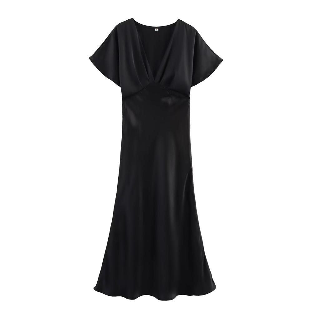 

Весна/Лето 2025 Женское платье макси с V-образным вырезом, короткими рукавами, из шелкового атласа, универсальное и элегантное. Medium чёрный