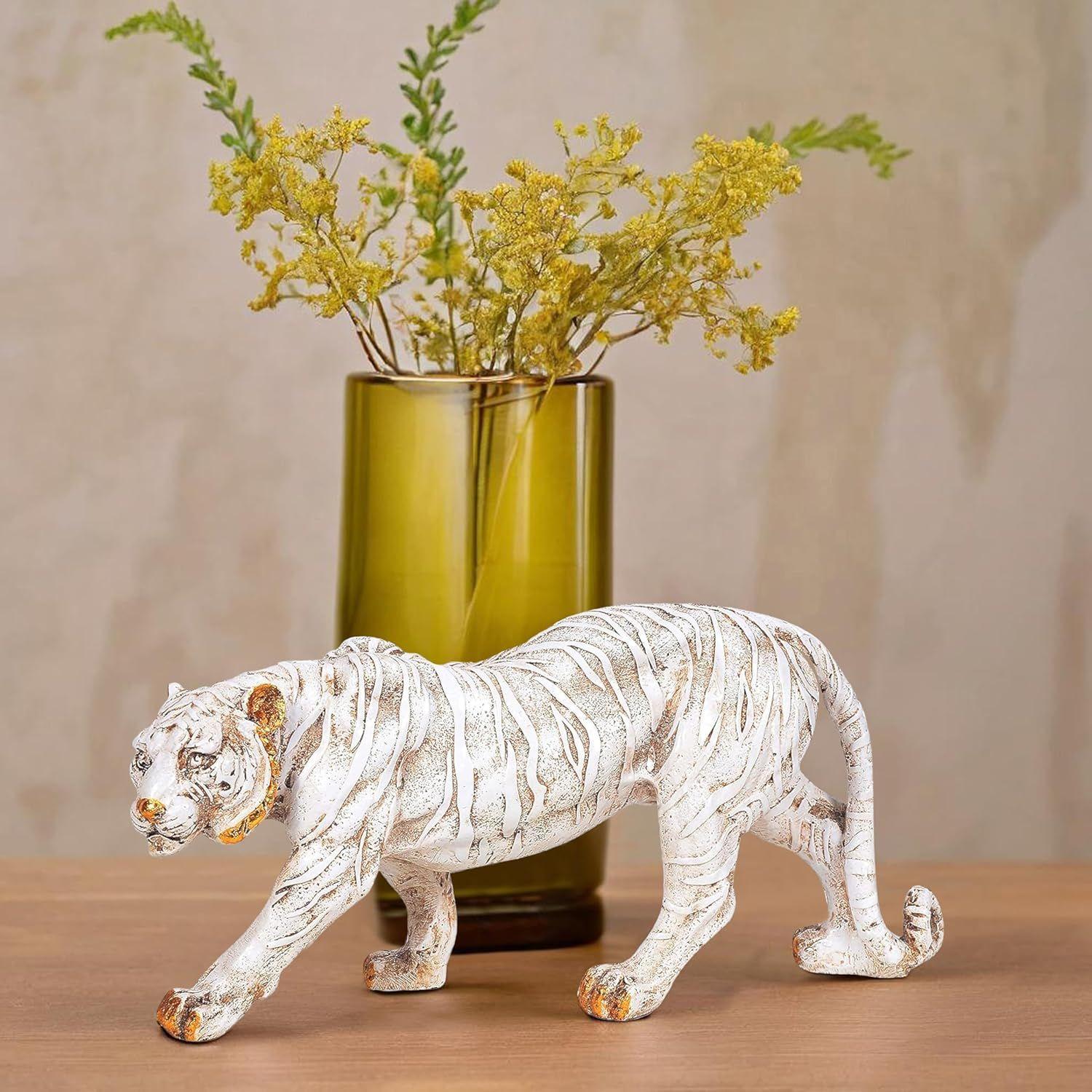 

Tiger Statue Walking Tiger Table and Home Decor in Polyresin Off White