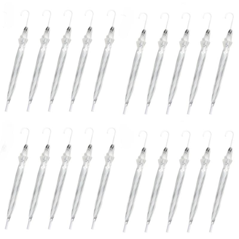 

20pcs Wedding Transparent Umbrellas Bulk Clear Automatic Open Umbrellas Party Pack Valance Umbrellas with White J Hook Handle Iron&8K