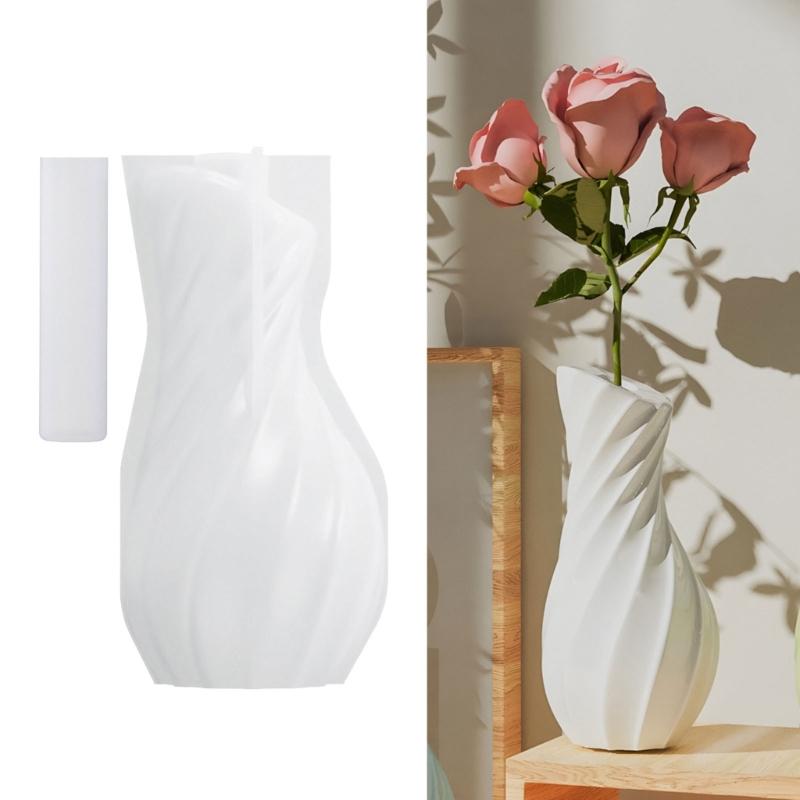 Striped Silicone Vase Molds for Epoxy Resin Making Flower Vase Gypsum Decoration Textured Flower Vase Silicone Molds