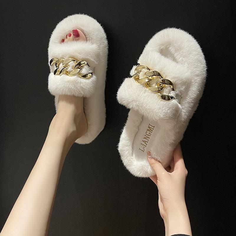 Thick Bottom Cotton Slippers Women's 2025 Autumn/Winter New Style Korean Outerwear Crossbody Slippers Home Use Cotton Slippers