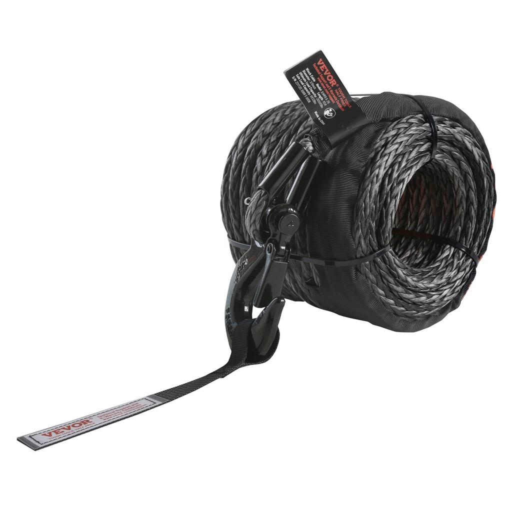 VEVOR Synthetic Winch Rope, 9.5 Mm X 25.91 M 12,020 Kg Synthetic Winch Line Cable Rope with Protective Sleeve + Forged Winch Hook + Pull Strap
