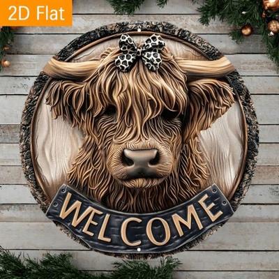 Panneau de Vache des Highlands 2D Art Mural Métallique Imperméable 20x20 cm Décor de Ferme