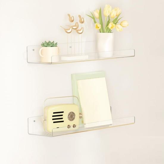 Transparent Floating Shelf Acrylic Bathroom Shelf Modern Wall Mounted Shelf for Perfume Decoration